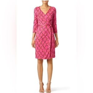 Diane Von Furstenberg Irina in Shalamar Trellis Pink Silk Floral Wrap Dress
